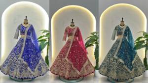 Pink <b>Net</b> Lehenga Choli <b>Dupatta</b> Set with Gold Embroidery Floor Length Bridal Wedding Wear for Women - Product Image 2