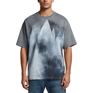 Luxury Men's Oversized Heavyweight Boxy Fit <b>T</b> <b>Shirt</b> Featuring <b>Frozen</b> Texture Graphic with Digital Print and Chenille Embroidery - Product Image 1