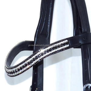 Banda para cejas de caballo de cuero de sillín inglés negro, forma de onda, tamaños personalizados, cristales multicolores, diamantes de imitación, banda para cejas ostentosa para caballos - Product Image 2