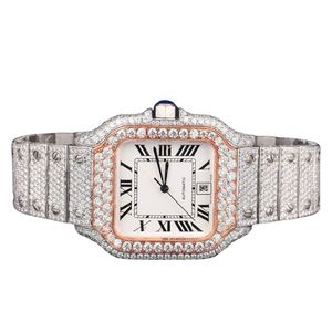 Reloj mecánico artesanal con caja de acero inoxidable, correa de acero inoxidable, lectura analógica, diamantes moissanita con claridad VS VVS EF - Product Image 1