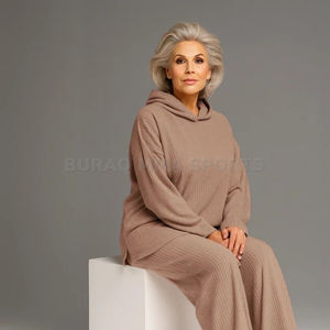 Ensemble de salon rayé 2 pièces pour femmes, haut à manches longues boutonné et pantalon à cordon de serrage - Product Image 1