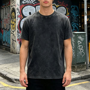 T-shirt en coton épais teint en pièce de qualité supérieure, coupe classique, col rond, délavé vintage, style streetwear décontracté pour homme, Front Quick - Product Image 2