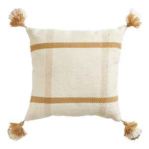 Funda de Cojín Decorativa Boho con Borlas y Rayas Tejidas 100% Algodón para Sofá, 18x18 Pulgadas - Product Image 3