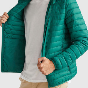 Men's Teal Hooded Puffer <b>Jacket</b> Windproof Casual <b>Winter</b> Polyester Zipper Coat Regular Fit Custom OEM ODM Wholesale - Product Image 6