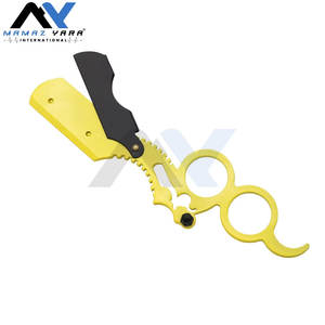 Rasoir à lame droite simple pour hommes, rasoir de barbier professionnel, couteau à raser pour salon et usage domestique, jaune citron - Product Image 5