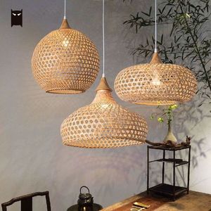 Lustre suspendu contemporain en bambou, abat-jour tissé à la main pour la décoration intérieure - Product Image 2