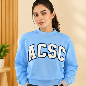 Women's Cream ACSC Letter Print Crew Neck Sweatshirt Fraternity Greek Letter Embroidery Varsity Campus School <b>Spirit</b> Wholesale - Product Image 3