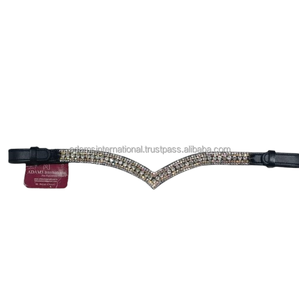 Alta calidad en forma de V Bling Crystal Brow Band Venta al por mayor de cuero fabricado Horse Bling Brow Bands - Product Image 1