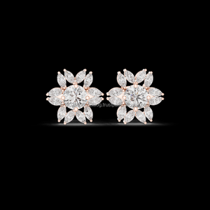 Boucles d'oreilles en diamant de laboratoire de 10 carats avec CZ en argent, taille ronde brillante - Product Image 1
