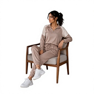 Ensemble de survêtement décontracté 2-en-1 pour femme, couleur unie, avec pull demi-zip et pantalon de survêtement à manches longues, cordon de serrage et poches, idéal pour l'hiver - Product Image 3
