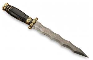 Cuchillo decorativo hecho a mano DIY OEM con hoja recta de acero de Damasco, mango de cuerno de búfalo negro, guardacuchillo de latón, 4mm de grosor - Product Image 1