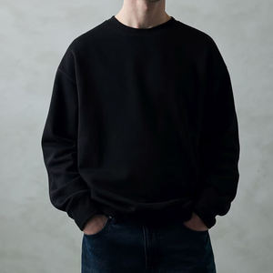 Mens Black <b>Plain</b> Drop Shoulder Oversized Crew Neck Long Sleeve Fleece Sweatshirt Custom Logo OEM ODM Wholesale Apparel - Product Image 5