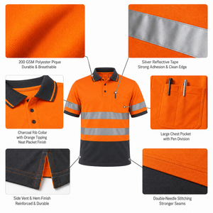 เสื้อโปโลสะท้อนแสงสำหรับงานอุตสาหกรรม ขายส่ง OEM โพลีเอสเตอร์ตาข่าย สะท้อนแสงสูง ชุดทำงานคลังสินค้า ระบายอากาศได้ดี ผู้ผลิตชุดยูนิฟอร์ม - Product Image 5