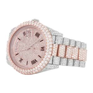 Montre à quartz de luxe de haute qualité avec mouvement ETA, pour hommes et femmes, aiguilles romaines, verre, acier inoxydable, or jaune, moissanite, cuir, tendance - Product Image 1