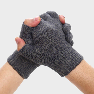 Guantes de Invierno de Punto Térmico Jacquard para Hombre, Acrílico y Algodón, Medios Dedos, Forro Suave, Transpirables, Resistentes al Viento - Product Image 5