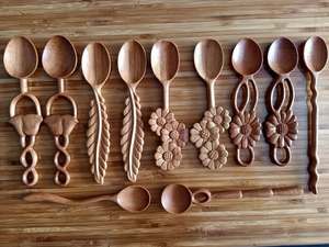 Cuillère à mélanger en bois naturel artisanal écologique en forme de tournesol, ustensile de cuisine, cuillères à aliments extra longues - CARYLN - Product Image 2