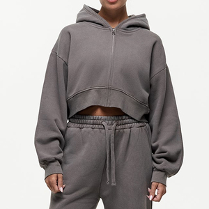 Wholesale Fashion Women <b>zipper</b> Hoodie Crop <b>Top</b> Hoodies Women Fashion Crop <b>Top</b> Woman New Blank Cropped <b>Top</b> Hoodie - Product Image 3