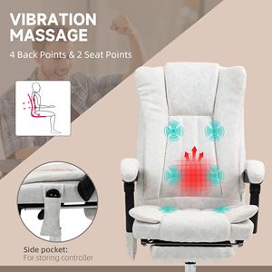 White Reclining Computer Chair with Adjustable Height and <b>Footrest</b> Executive Office Chair with 6-Point Massage Heat Features - Product Image 6