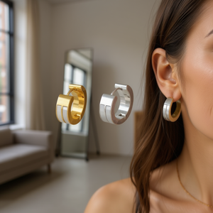 Orecchini a cerchio in acciaio inossidabile color oro e argento, alla moda, da donna, 6 mm, confezione da 6 pezzi - Product Image 3