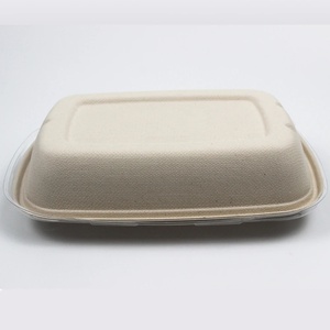 Natural Bagasse Food Unbleached 1000ml Square Bagasse Food Box Disposable Eco Friendly 100% Biodegradable Packaging Clear <b>Lids</b> - Product Image 2