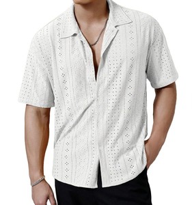 Chemise décontractée pour homme à manches courtes, respirante, à motif de points, col rabattu, en coton pour l'été - Product Image 6