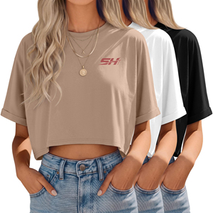 Camiseta Corta Moderna, Ropa Casual para Mujer, Atuendo Urbano Elegante, Top de Algodón Transpirable, Camiseta Corta Ajustada, Prenda de Moda - Product Image 1