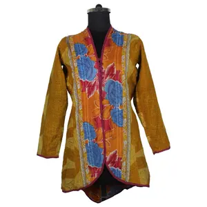 Eski Vintage Kantha ceket geri dönüşümlü guguralli ceket Sherwani el yapımı kapitone geri dönüşümlü Kantha hint pamuk çeşitli ceket