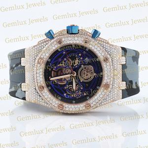 Calidad superior Venta caliente Pass Diamond Tester Chronograph D VVS Iced Out Moissanite Diamond Camuflaje Reloj de goma para hombres - Product Image 2