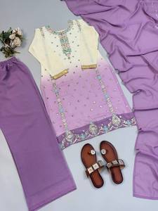 Luxury Georgette Kurta Pant Dupatta Set with Rich <b>Sequins</b> Embroidery and Traditional Ethnic Elegance - Product Image 1
