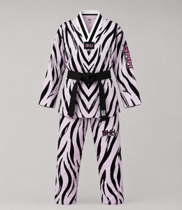 Kimono de BJJ pour femmes, imprimé zèbre rose et noir, polyester, uniforme d'arts martiaux, coupe régulière, taille adulte - Product Image 4