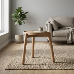 Table d'appoint ronde moderne en bois de manguier, design scandinave, faite à la main, meubles de salon, base à trois pieds - Product Image 3