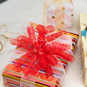 <b>Red</b> Organza Butterfly <b>Bow</b> Woven Gift Ribbon with Digital Printing and Logo Design for Wedding & Birthday Decorations - Product Image 6