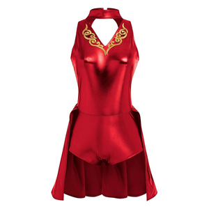 <b>Red</b> Sleeveless V-Neck Gymnastics Leotard With Gold Embroidery <b>Sequined</b> Dance Wear For Women Spring Summer Elegant Fit - Product Image 1