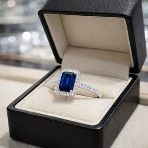 แหวนแต่งงานพลอยไพลินทรงเหลี่ยมมรกต เงินแท้ 925 แหวนสัญญาสำหรับผู้หญิงทุกขนาด - Product Image 2