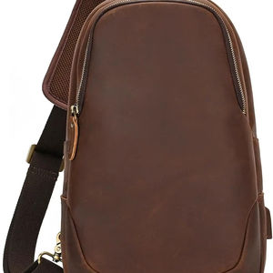 Sac à dos bandoulière vintage marron en cuir véritable pour homme, grand sac de voyage durable avec fermeture éclair, style Pro USA - Product Image 1