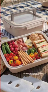 Chilled Picnic Organizer with Dual Ice <b>Packs</b> Portable Divided <b>Lunch</b> <b>Box</b> Leak Resistant Food Container with Handle Fresh Keeping - Product Image 1