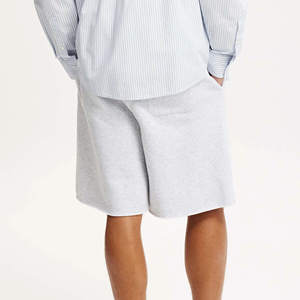 Shorts Bermuda en Coton Gris Clair Uni pour Homme, Taille Mi-Haute, Fermeture Élastique, Style Décontracté, Tissu Respirant - Product Image 5