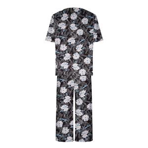 Ensemble de pyjama décontracté 2 pièces pour femme, imprimé, coupe régulière, longueur 3/4, col ras du cou, manches courtes, respirant et écologique - Product Image 4