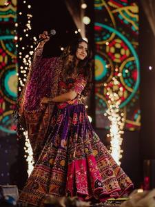 Conjunto Lehenga Choli Mirror Elegance de Algodón Muselina Pesado, Largo hasta el Suelo, para Fiestas Tradicionales, Bodas y Eventos Festivos - Product Image 4
