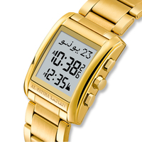 Jam Tangan Pria Persegi Panjang Bahan Alloy Tahan Air 2026 Athan Prayer Watch, Penunjuk Kiblat, Waktu Ganda, dan Azan