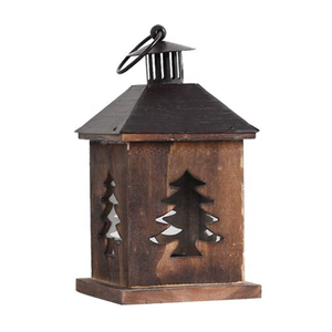 Lanterne d'intérieur en bois écologique, style classique, imprimée en typographie, motif découpé arbre de Noël, pour décorations de fêtes - Product Image 1