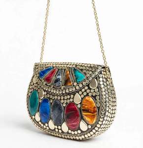 Half Moon Geometric Evening Clutch Crystal Decoration Hasps Closure Chain Strap Large Capacity <b>Wedding</b> Sling <b>Bag</b> (Resin) <b>for</b> - Product Image 3