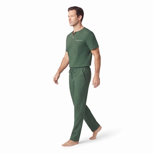 Conjunto de uniforme médico verde para hombre, con cremallera parcial, de poliéster, con pantalón con bolsillos y cintura con cordón - Product Image 3