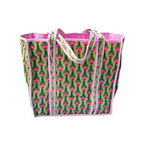 Bolso Tote Acolchado de Algodón Indio Hecho a Mano, Bolso de Hombro Estilo Boho Floral, Bolso de Compras Reutilizable para el Mercado y Uso Diario - Product Image 2