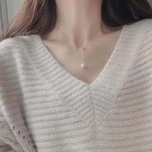 Collar de Perlas de Agua Dulce de Plata S925 con Cadena Ajustable para Clavícula, Perla Redonda de 8mm, Diseño de Alta Gama con Estilo Ins - Product Image 1