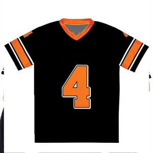 Maillot de football américain unisexe noir et orange en mesh respirant, col en V, tenue d'équipe, logo personnalisé, OEM, marque privée, t-shirt de sport - Product Image 2