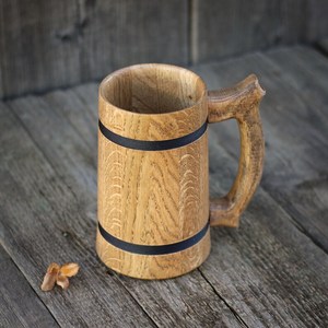 Classic Handcrafted Wooden Beer <b>Mug</b> Premium Oak Wood Tankard Rustic Viking Style Drinking <b>Mug</b> for Beer Coffee Tea and Ale - Product Image 2