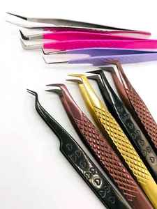 Pinzas para Extensión de Pestañas en Forma de Corazón, con Agarre de Diamante, Punta Puntiaguda, Acero Inoxidable, Curvadas a 45/90 Grados, Antiestáticas - Product Image 2