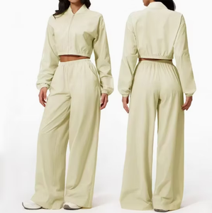 Ropa Deportiva para Mujer, Protección Solar, Secado Rápido, Conjuntos Deportivos, Top Corto con Cierre, Pantalones Holgados, para Correr al Aire Libre, Gimnasio, Entrenamiento, Fitness - Product Image 1