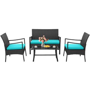 Set da Conversazione in Rattan per Esterni 4 Pezzi con Tavolino in Vetro Temperato Impermeabile e Resistente per Balcone e Hotel - Product Image 1